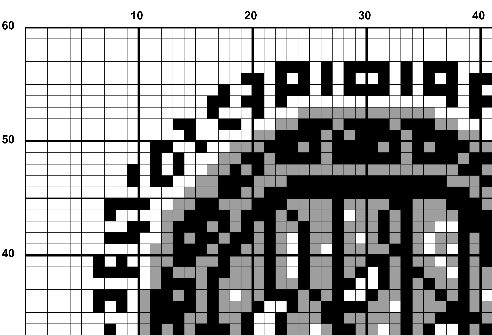 A snippet from the upper left corner of the full colour grid with no symbols cross stitch pattern chart for An Ethereal Escape.
