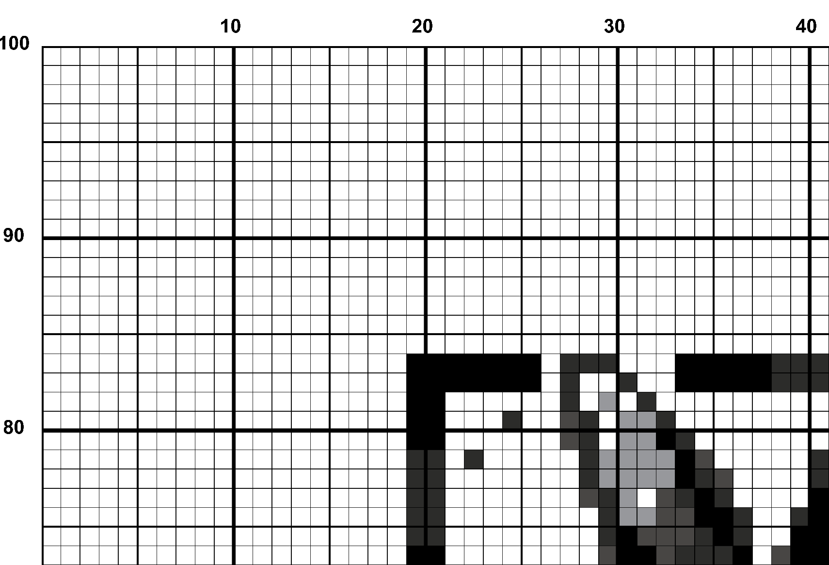 A snippet from the upper left corner of the full colour grid with no symbols cross stitch pattern chart for Parlour Hand.
