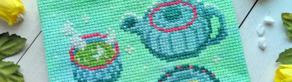 A cropped horizontal banner of the pattern Tea for One.